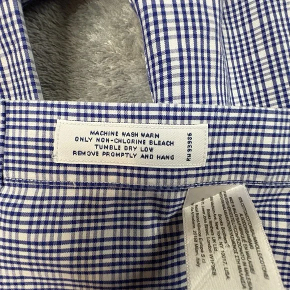 Brooks Brothers Men's L Slim Fit Blue & White Gingham LS Dress Shirt‎ SEE DESC - Picture 4 of 16